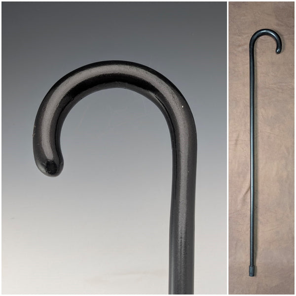 Antique British black shaft curved handle walking stick 90cm